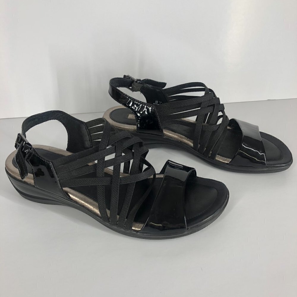 ECCO Black Patent‎ Leather & Elastic Straps Sandals Sz 40